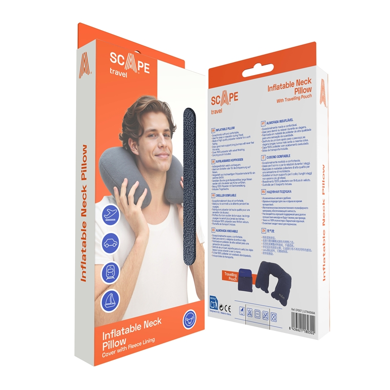 Scape Travel Inflatable travel pillow in grey fleece fabric