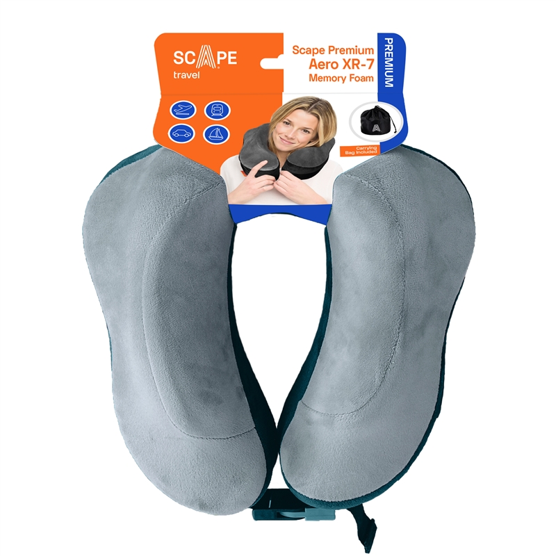 Scape Travel Memory Foam Premium travel pillow with adjustable clilp fastener blue
