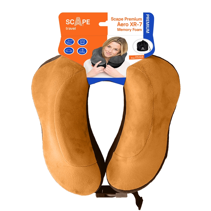 Scape Travel Memory Foam Premium travel pillow with adjustable clilp fastener orange