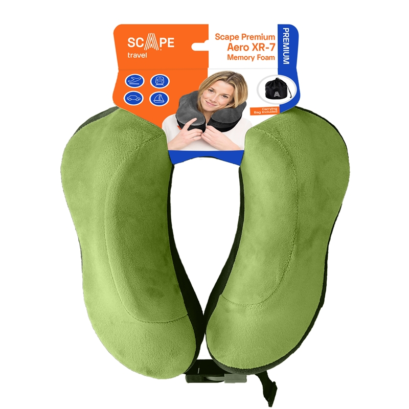 Scape Travel Memory Foam Premium travel pillow with adjustable clilp fastener green
