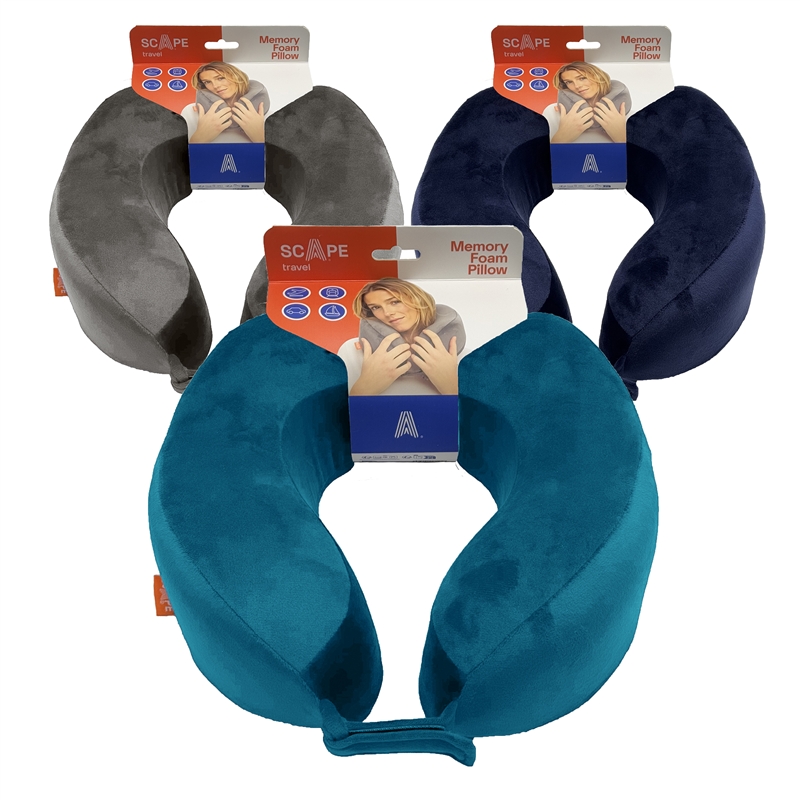 Scape Travel Memory Foam travel pillow with Velcro fastener (grey, blue, petrol blue)