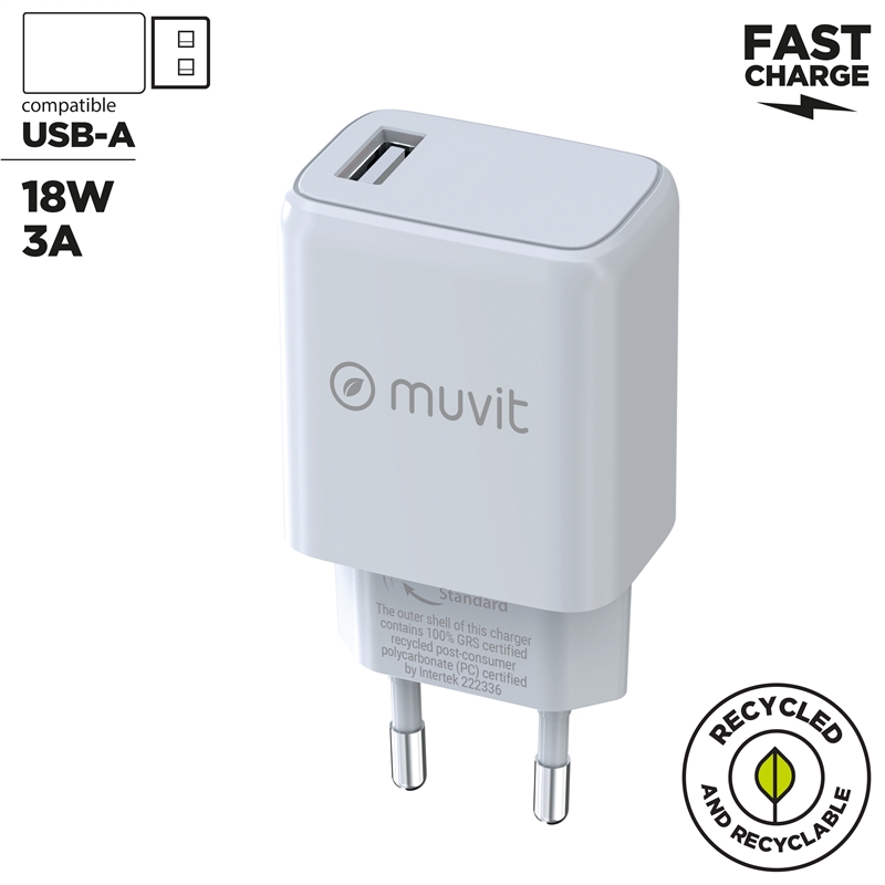 muvit for change USB wall charger 3A 15W white