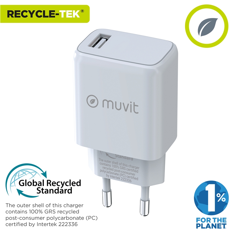 muvit for change USB wall charger 3A 15W white