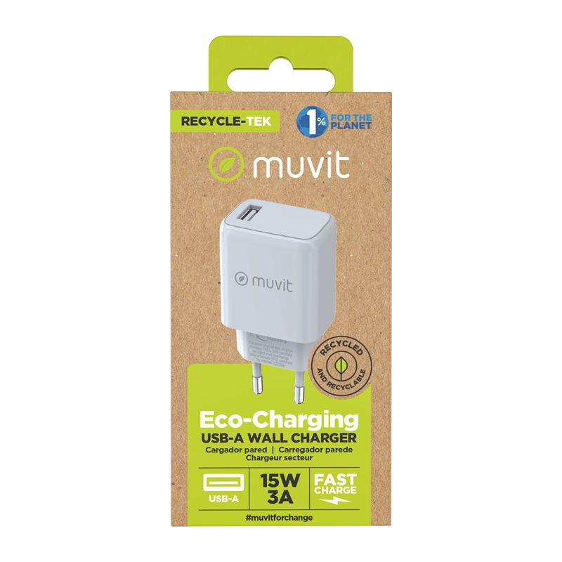 muvit for change USB wall charger 3A 15W white