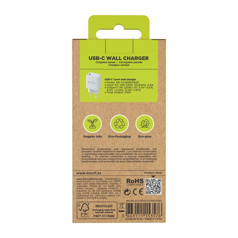 muvit for change wall charger Type C PD 20W white