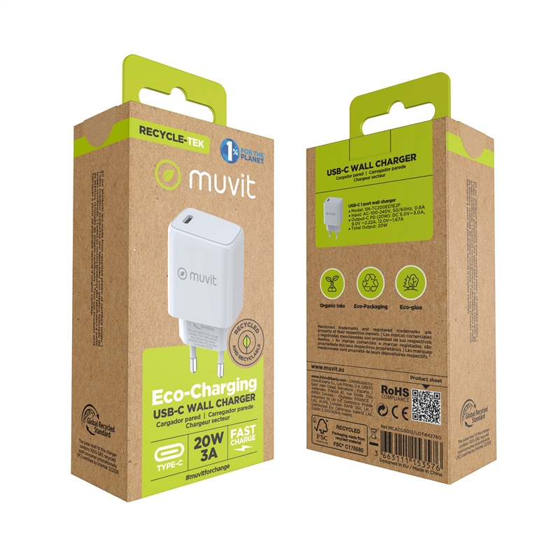 muvit for change wall charger Type C PD 20W white