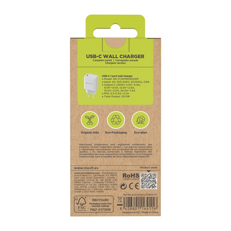 muvit for change wall charger Type C PD 30W white
