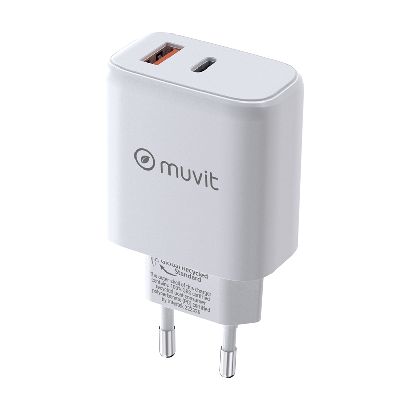 muvit for change wall charger 1 USB 12W+1 Type C PD 45W white