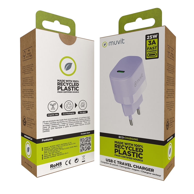 muvit for change wall charger Type C PD 25W lavender