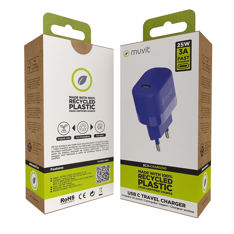 muvit for change wall charger Type C PD 25W blue
