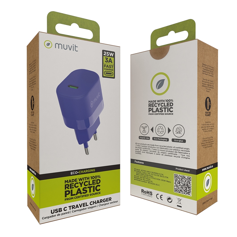 muvit for change wall charger Type C PD 25W blue
