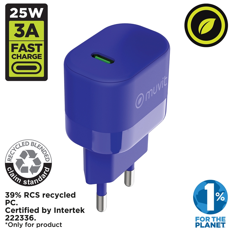 muvit for change wall charger Type C PD 25W blue
