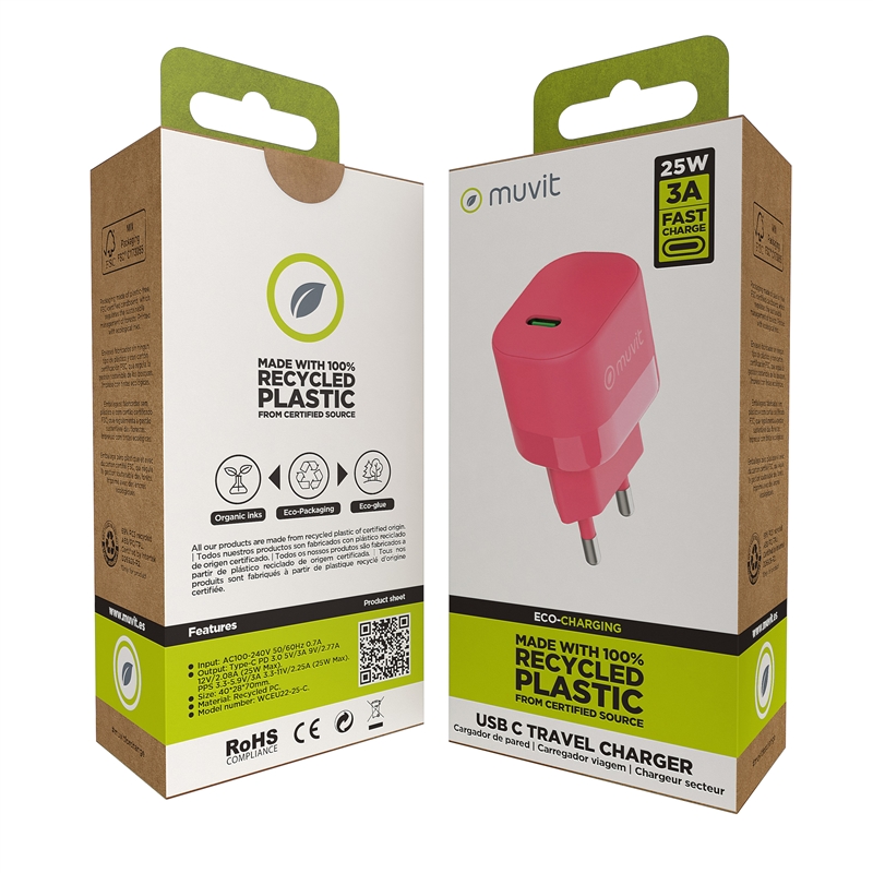 muvit for change wall charger Type C PD 25W magenta