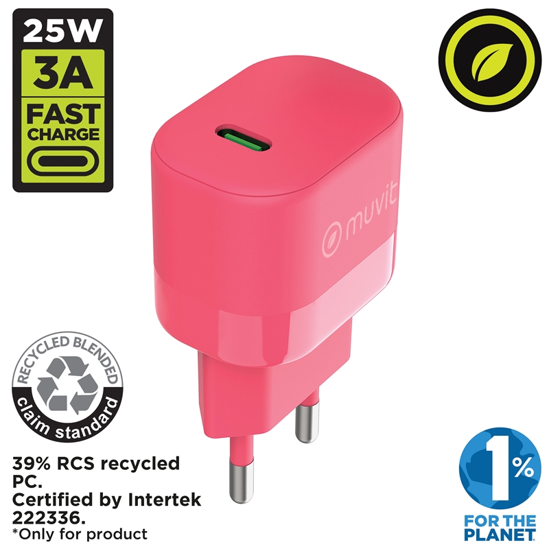 muvit for change wall charger Type C PD 25W magenta
