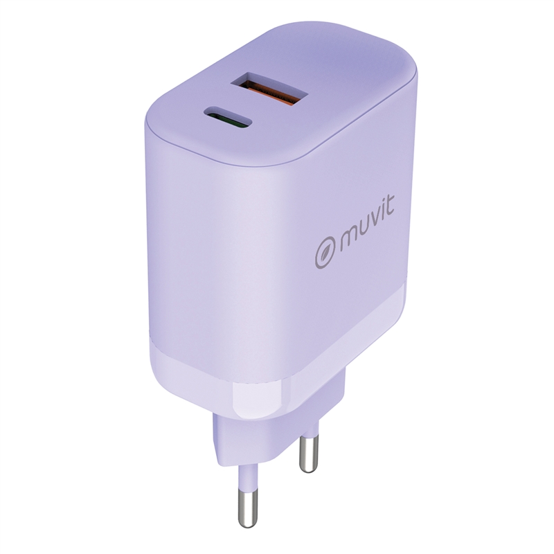 muvit for change wall charger 1 USB 36W+1 USB Type-C PD 45W lavender