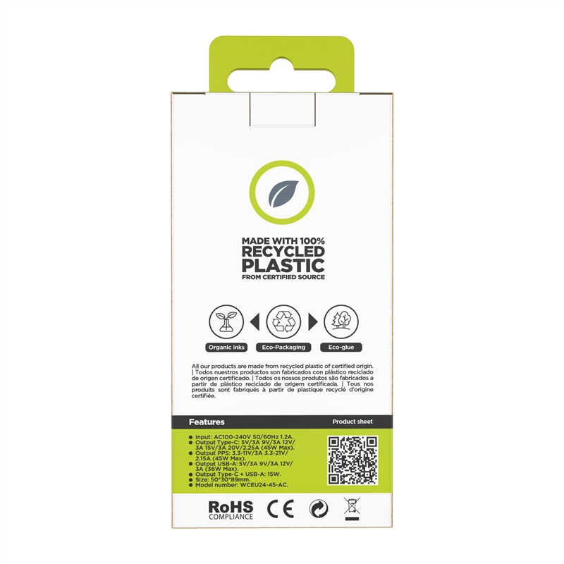 muvit for change wall charger 1 USB 36W+1 USB Type-C PD 45W lavender