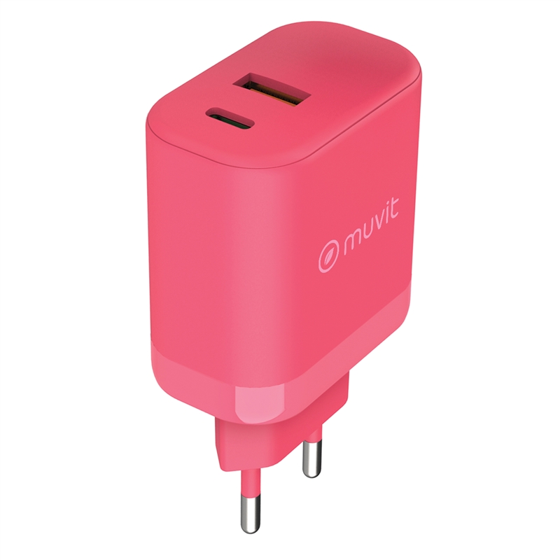 muvit for change wall charger 1 USB 36W+1 Type C PD 45W     magenta