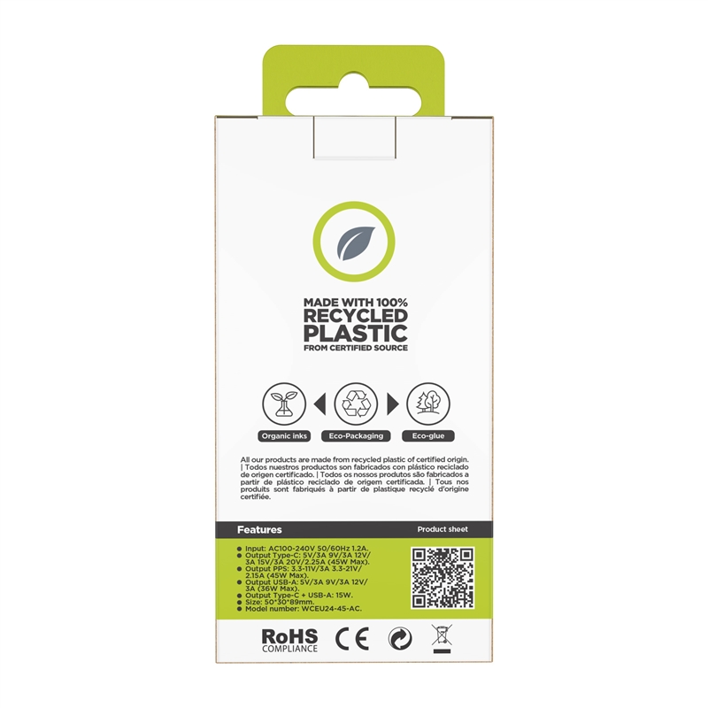 muvit for change wall charger 1 USB 36W+1 Type C PD 45W     magenta