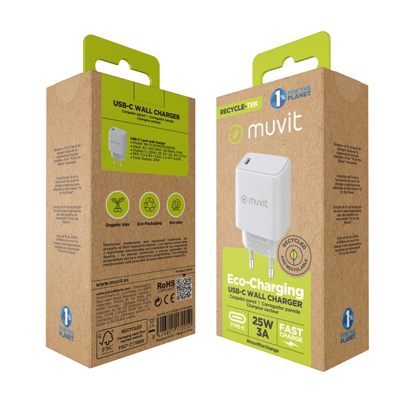muvit for change wall charger Type C PD 25W white