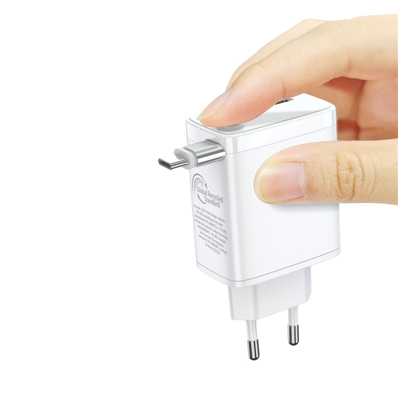 muvit for change cargador de pared Retráctil Tipo C PD 30W blanco
