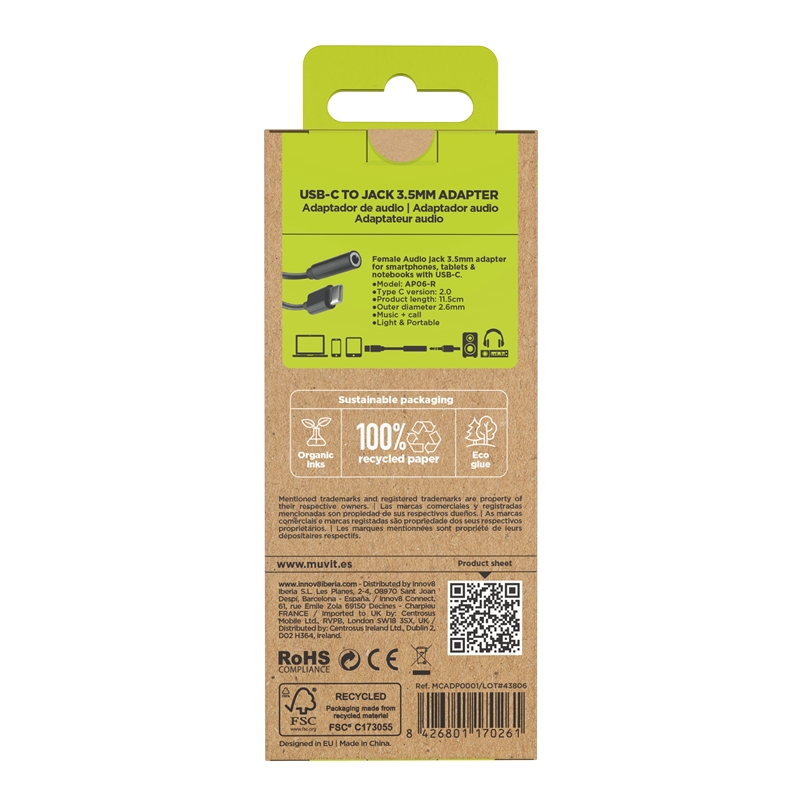 muvit for change Adapter Type C to 3.5mm Jack black