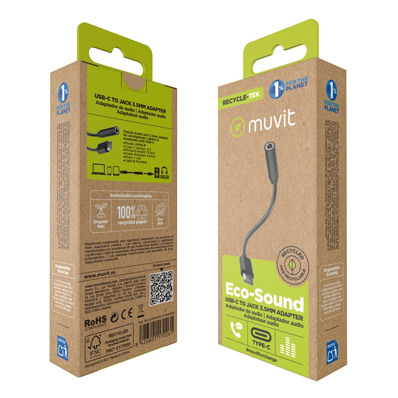 muvit for change Adapter Type C to 3.5mm Jack black