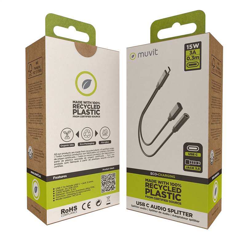 muvit for change Charging and music splitter type C black