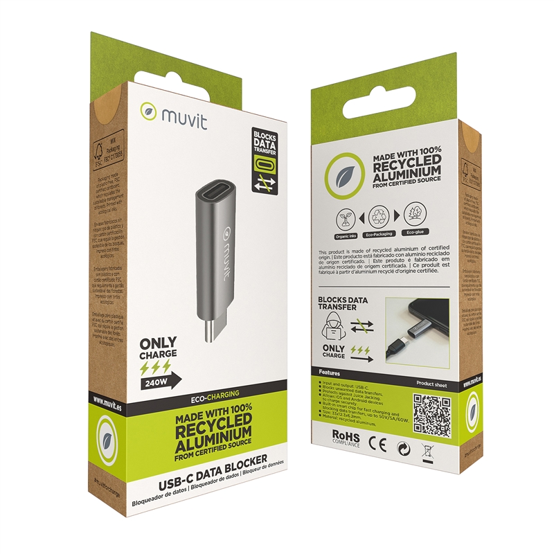 muvit for change USB-C data lock adapter aluminium grey