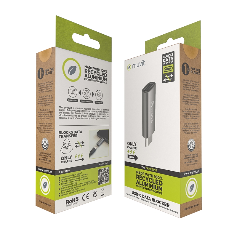 muvit for change USB-C data lock adapter aluminium grey