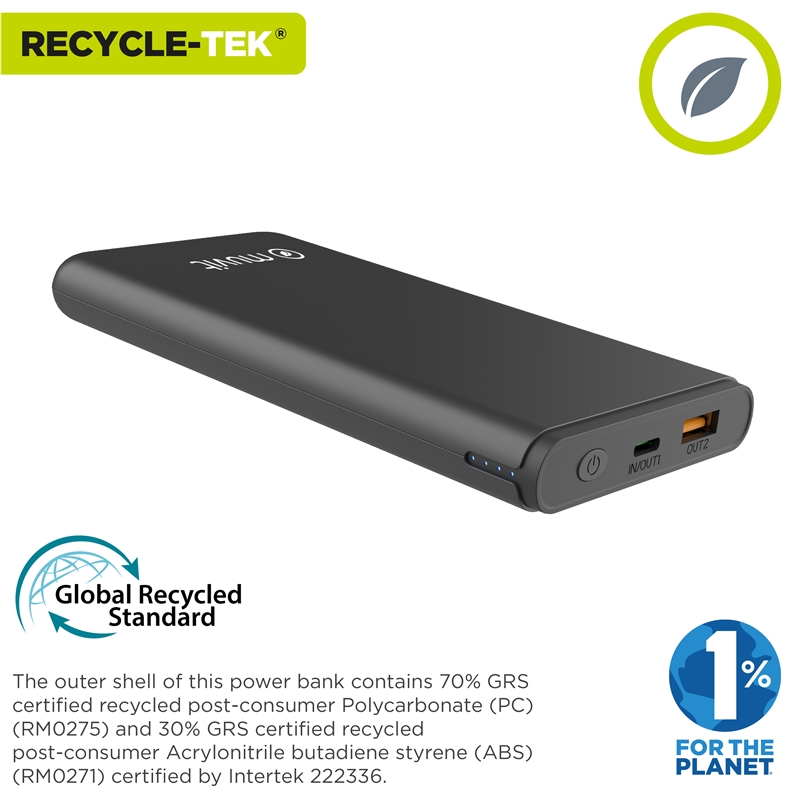 muvit for change power bank 10000 mAh USB A 2,4A + USB C /  Output (USB A+type C) black