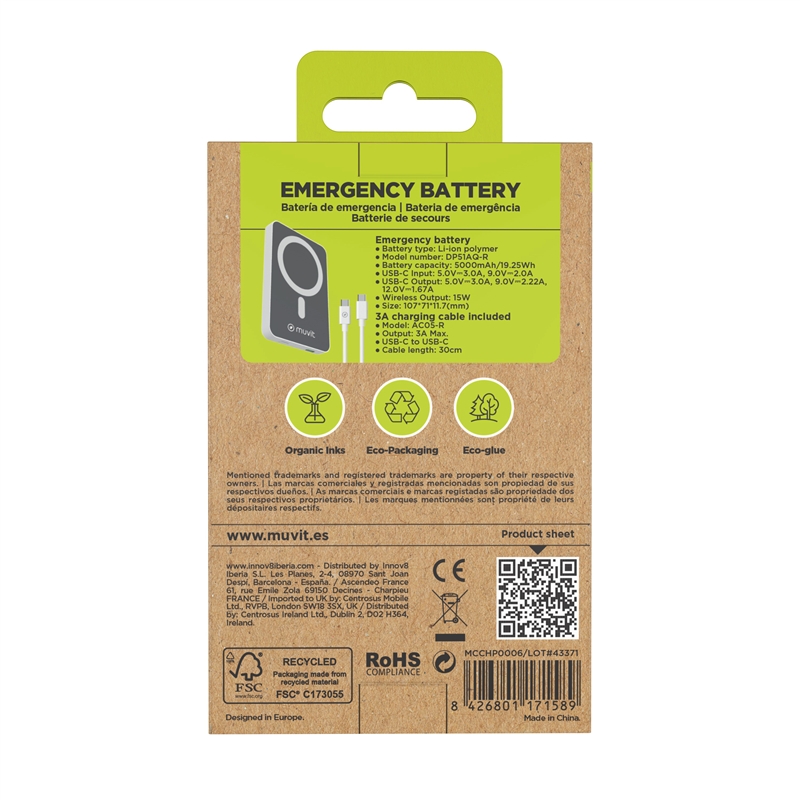 muvit for change power bank 5000 mAh/15W Magsafe + Output   type C white