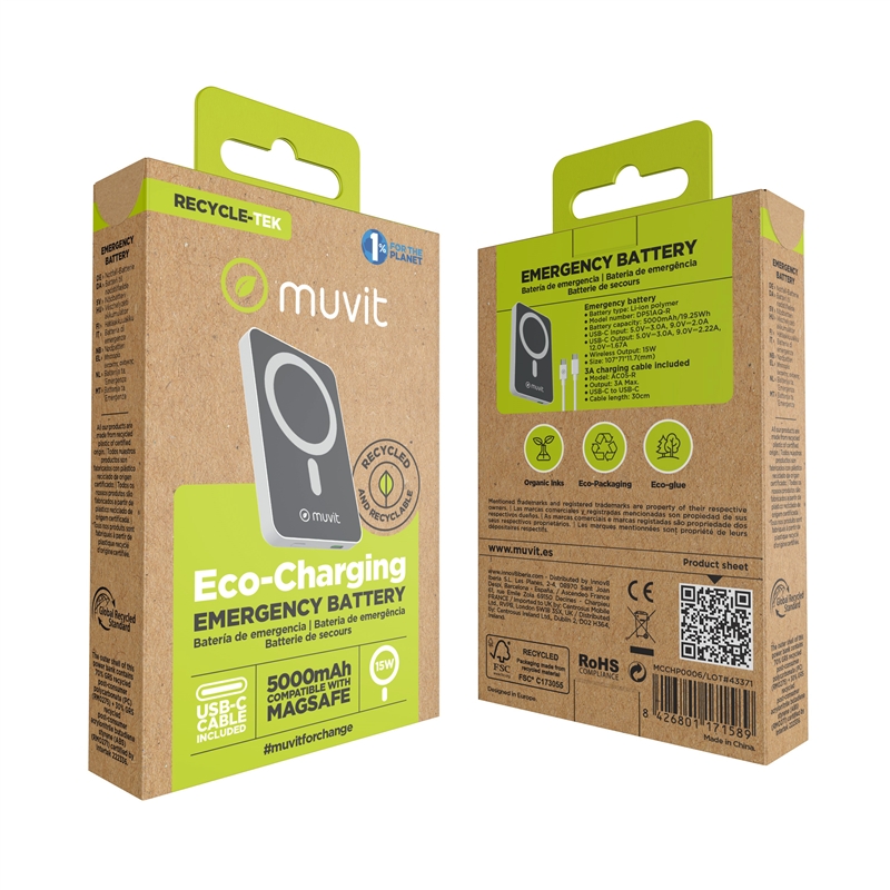 muvit for change power bank 5000 mAh/15W Magsafe + Output   type C white