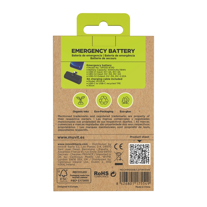 muvit for change power bank 5000 mAh/20W USB-C black