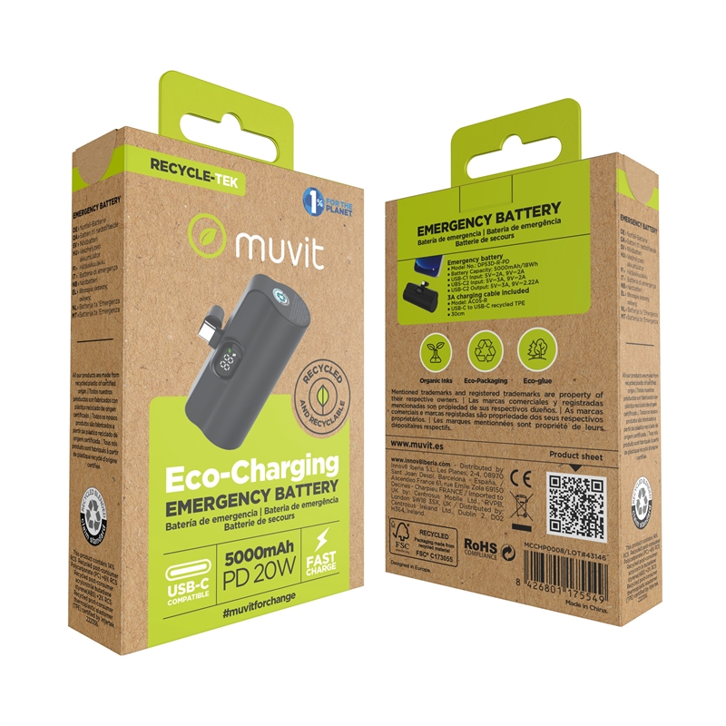 muvit for change power bank 5000 mAh/20W USB-C black