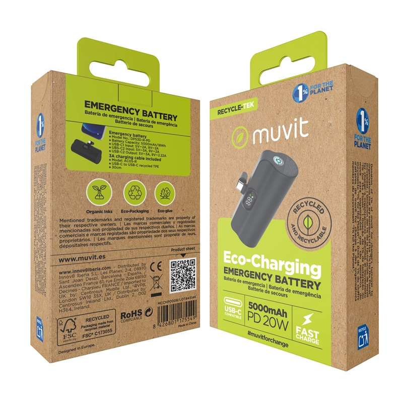 muvit for change power bank 5000 mAh/20W USB-C black