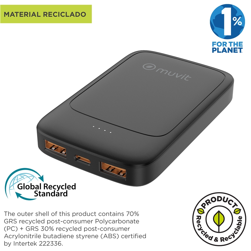 muvit for change power bank 5000mAh 2 USB-A + USB-C PD20W black