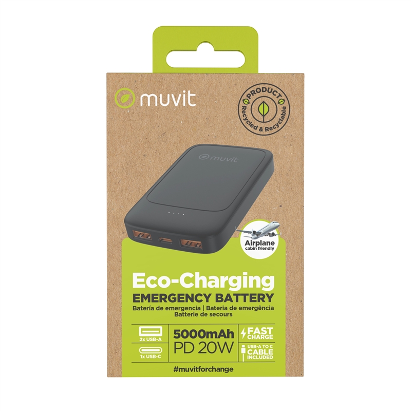 muvit for change power bank 5000mAh 2 USB-A + USB-C PD20W black