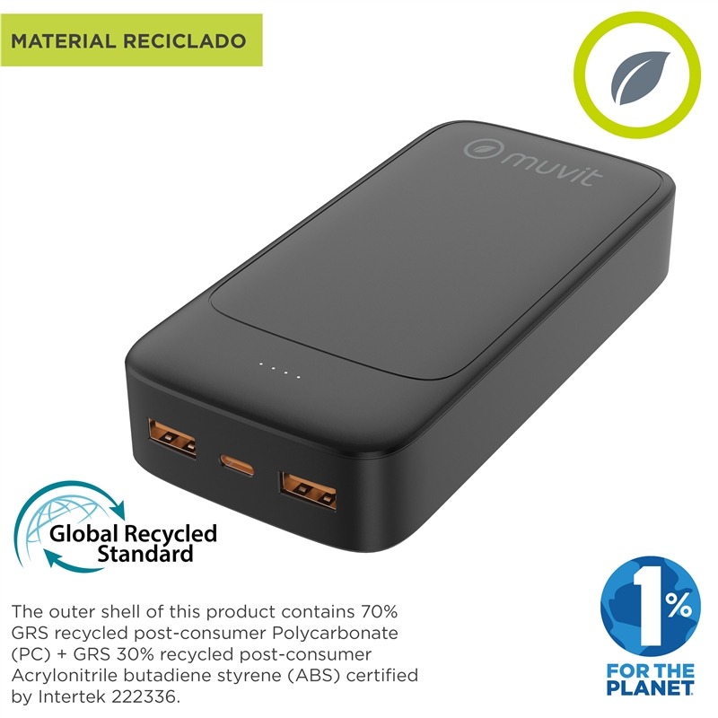 muvit for change power bank 20000mAh 2 USB + Type C PD20W black