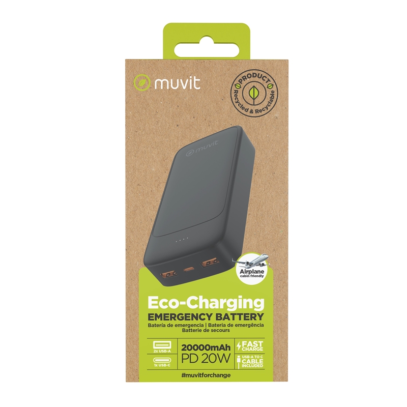 muvit for change power bank 20000mAh 2 USB + Type C PD20W black