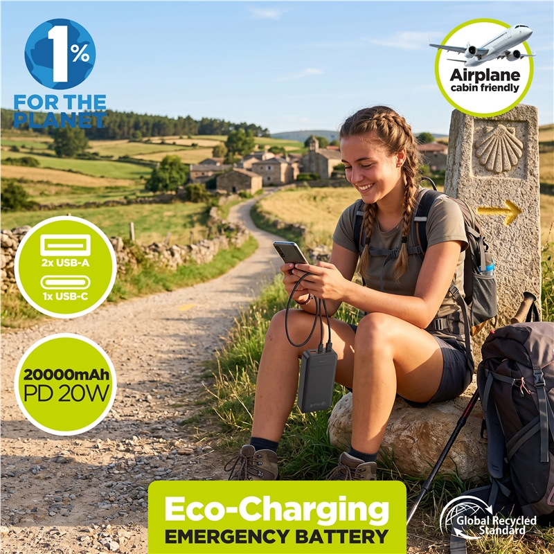 muvit for change power bank 20000mAh, 2 USB ports + Type-C PD 20W, black