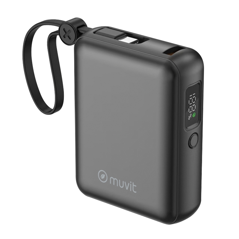 muvit for change power bank 10,000mAh USB-A 22W + USB-C PD35W + 2 USB-C cables (PD35W and PD20W) black
