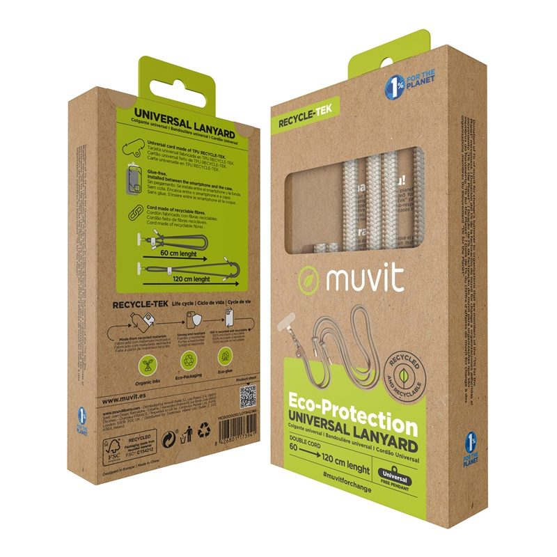muvit for change universal pendant with transparent holder + double cord in sand colour
