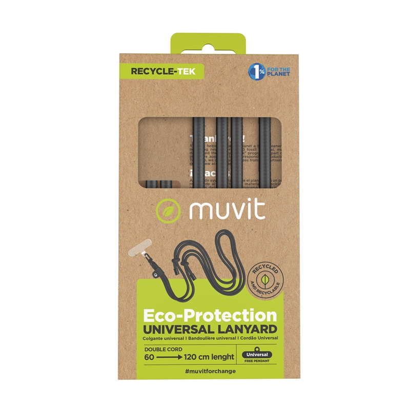muvit for change universal lanyard with transparent bracket + double cord black colour