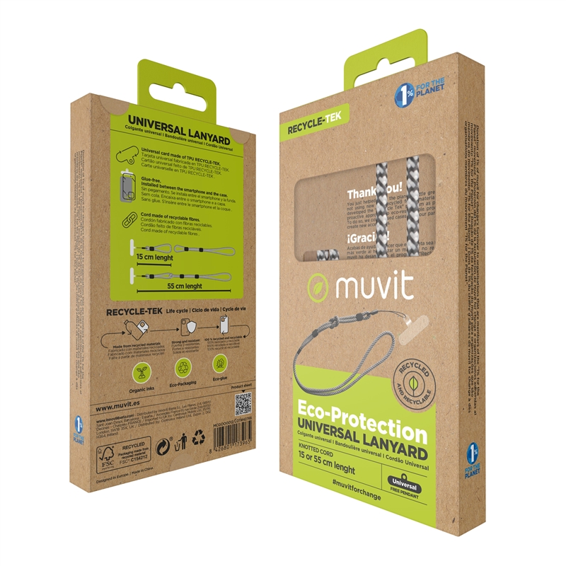 muvit for change universal lanyard with transparent bracket + black/white cord