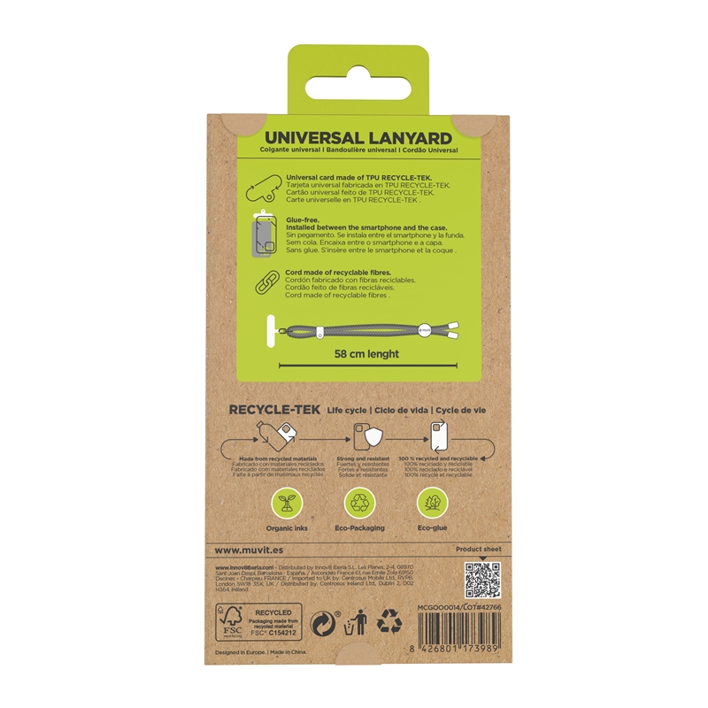 muvit for change universal lanyard with transparent bracket + cord pink colour