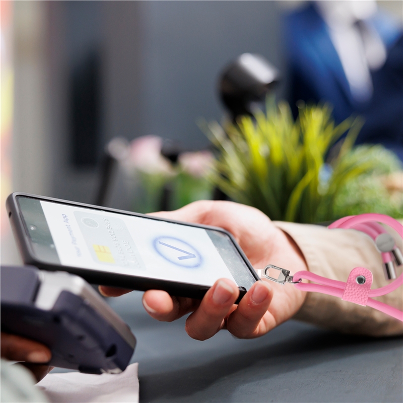 muvit for change universal lanyard with transparent bracket + cord pink colour