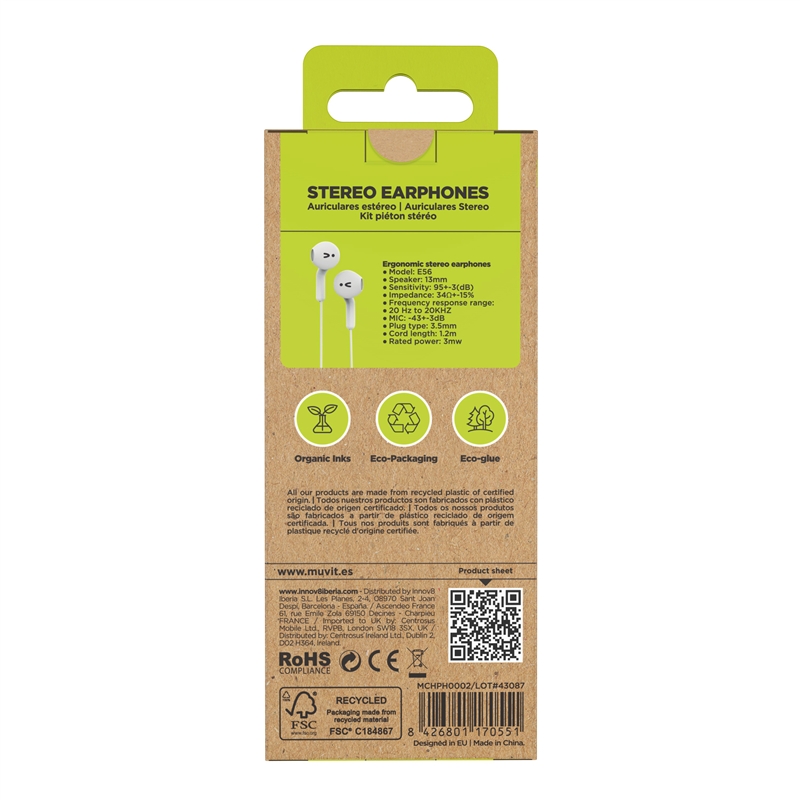 muvit for change Stereo earphones E56 3.5mm white