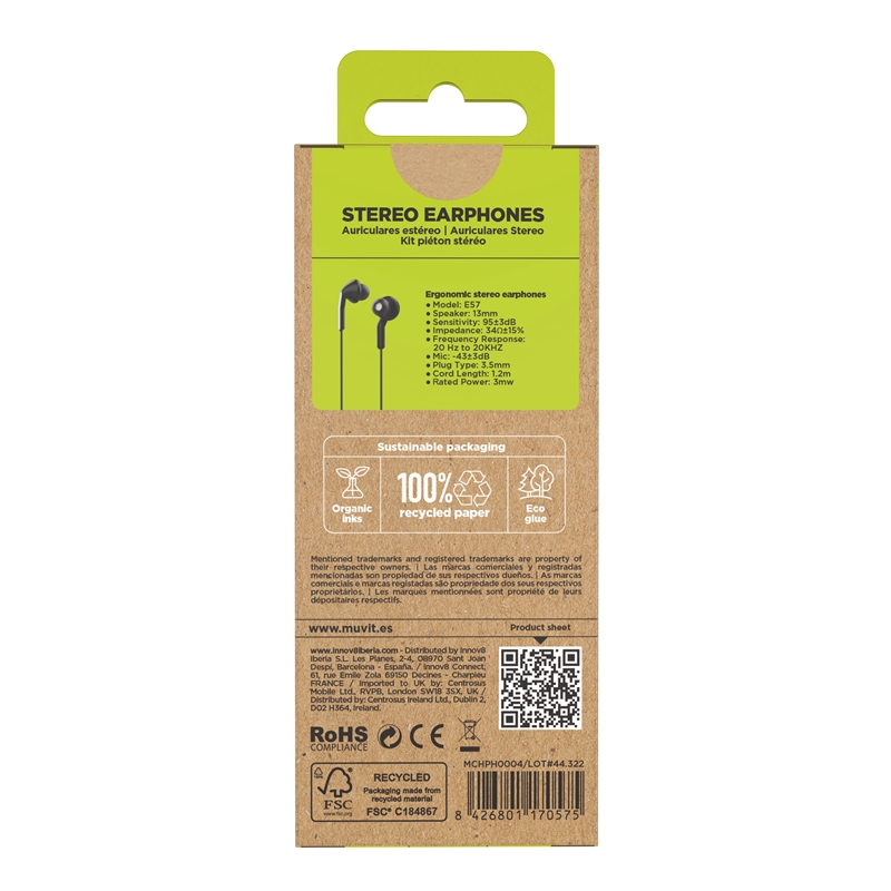 muvit for change Stereo earphones E57 3.5mm black