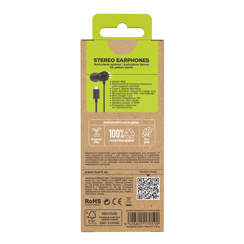 muvit for change Stereo magnetic earphones M32 Type C black