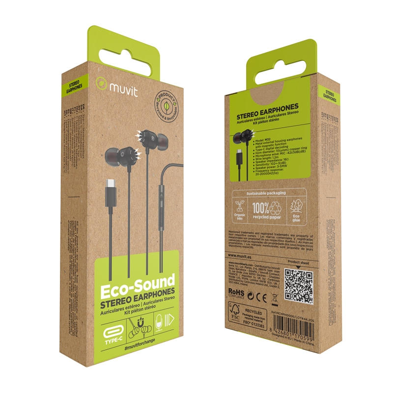 muvit for change Stereo magnetic earphones M32 Type C black